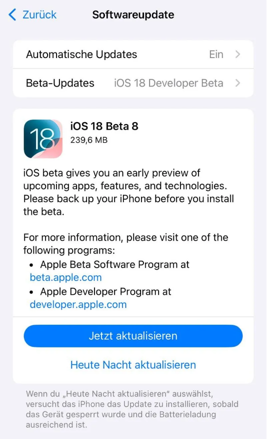 元宝苹果手机维修分享苹果 iOS / iPadOS 18 开发者预览版 Beta 8 发布 